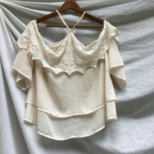 Dance & Marvel Cream Lace Layered Blouse off the shoulder, size large